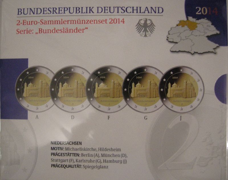 (afbeelding voor) 2 Euromunt Duitsland 5x 2014 Proof SET Niedersachsen